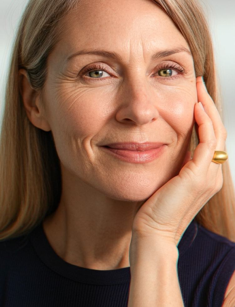 Close-up of a smiling woman with natural makeup