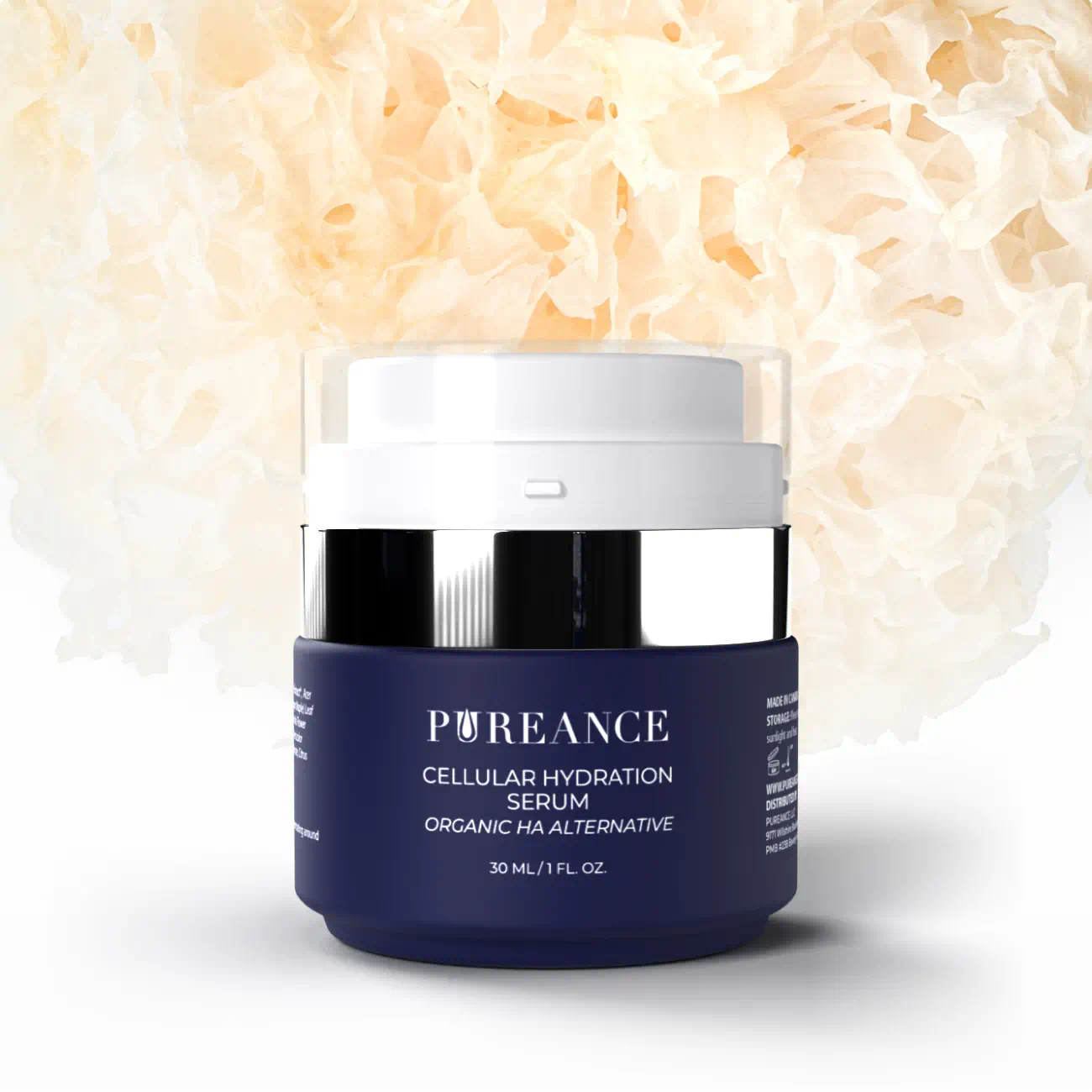 Pureance skincare product with a hydrating ingredient backdrop