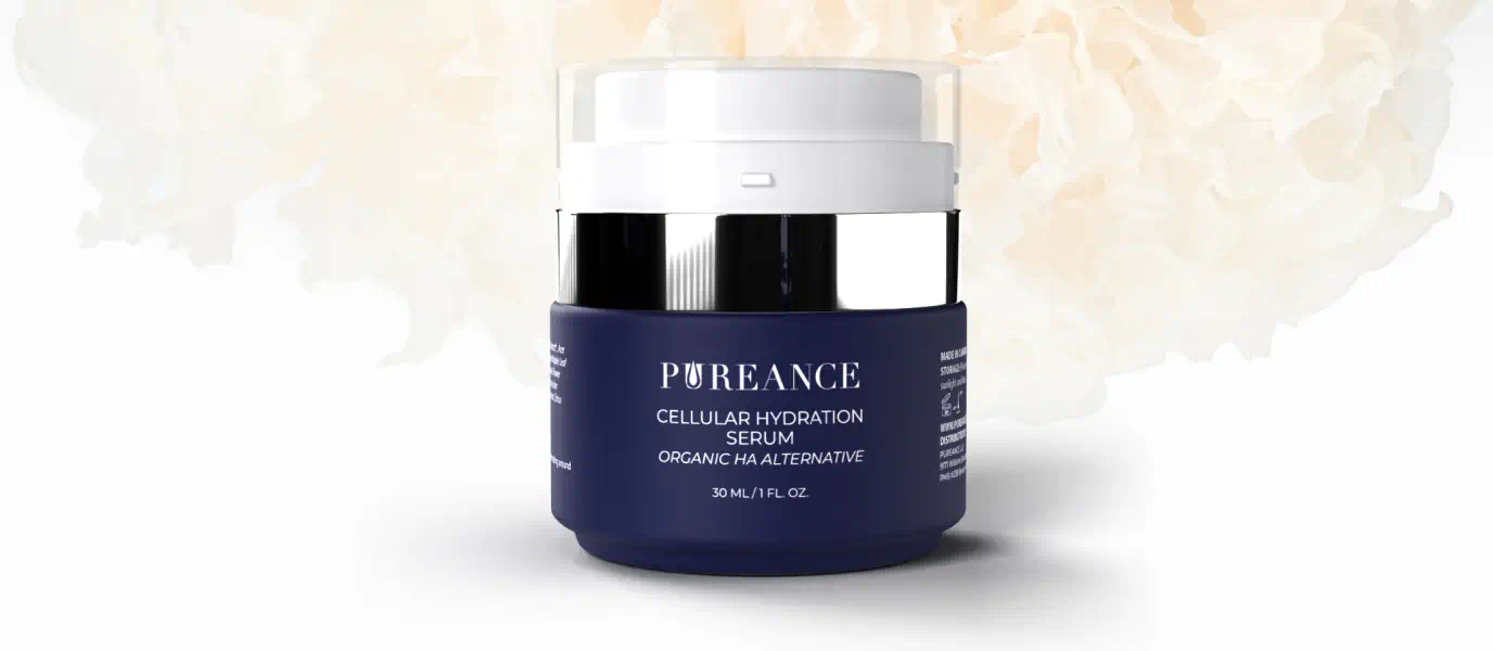 Pureance skincare product with a hydrating ingredient backdrop