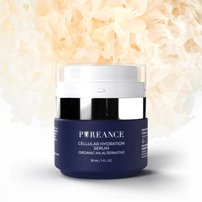 Pureance skincare product with a hydrating ingredient backdrop
