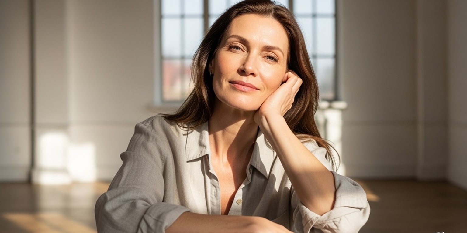 Confident middle-aged woman smiling in natural light