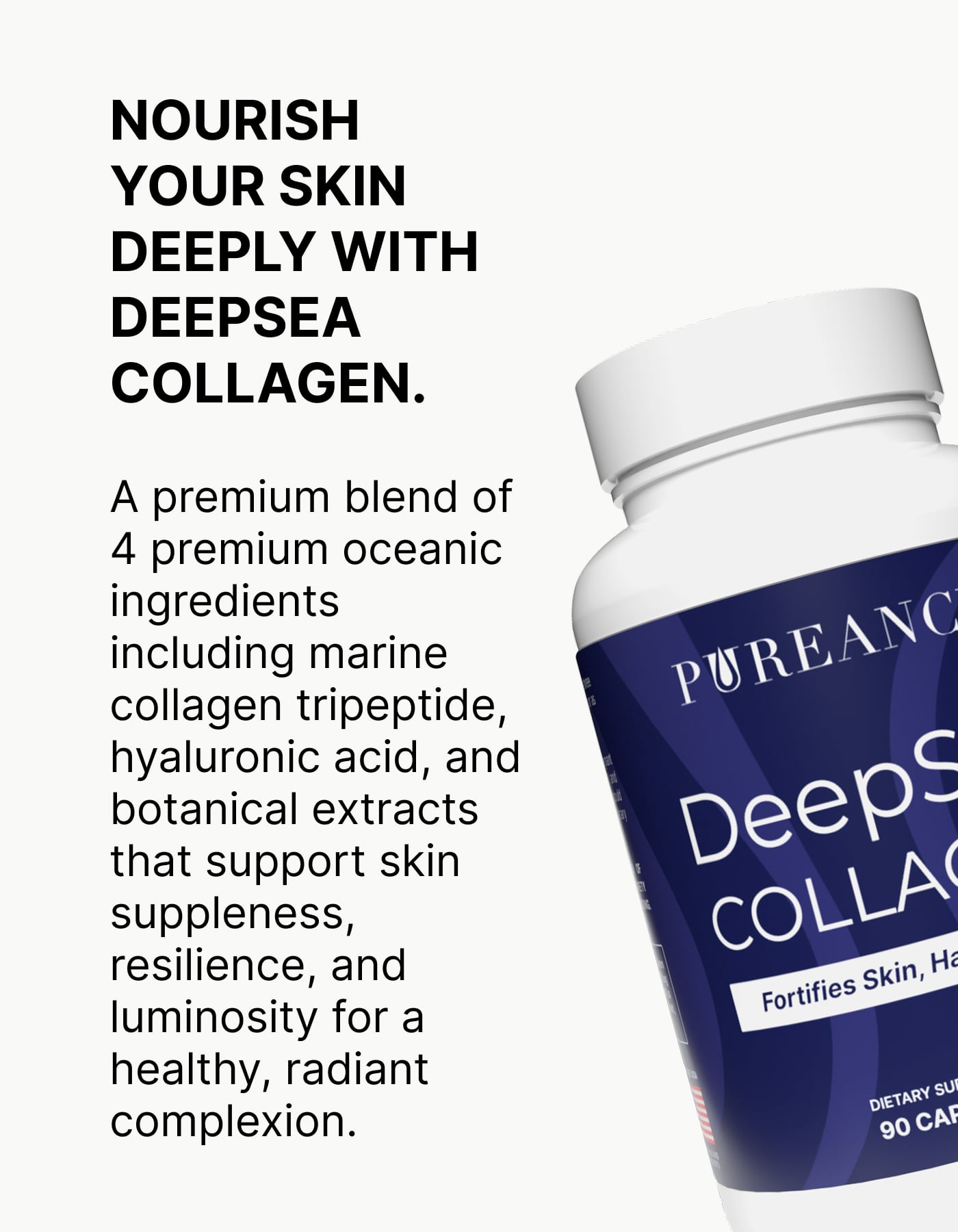 DeepSea Collagen bottle with skin benefits