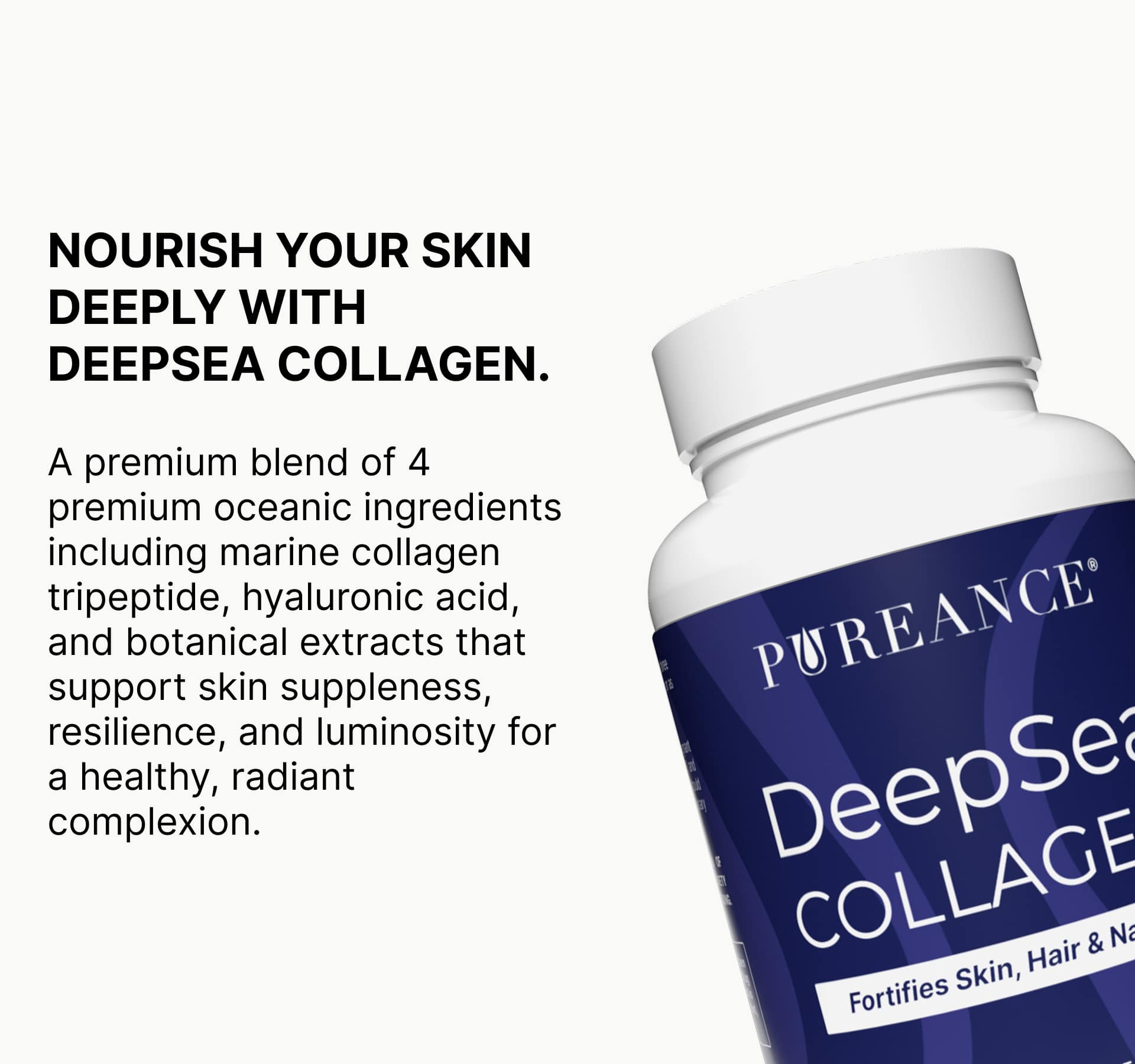 DeepSea Collagen bottle with skin benefits