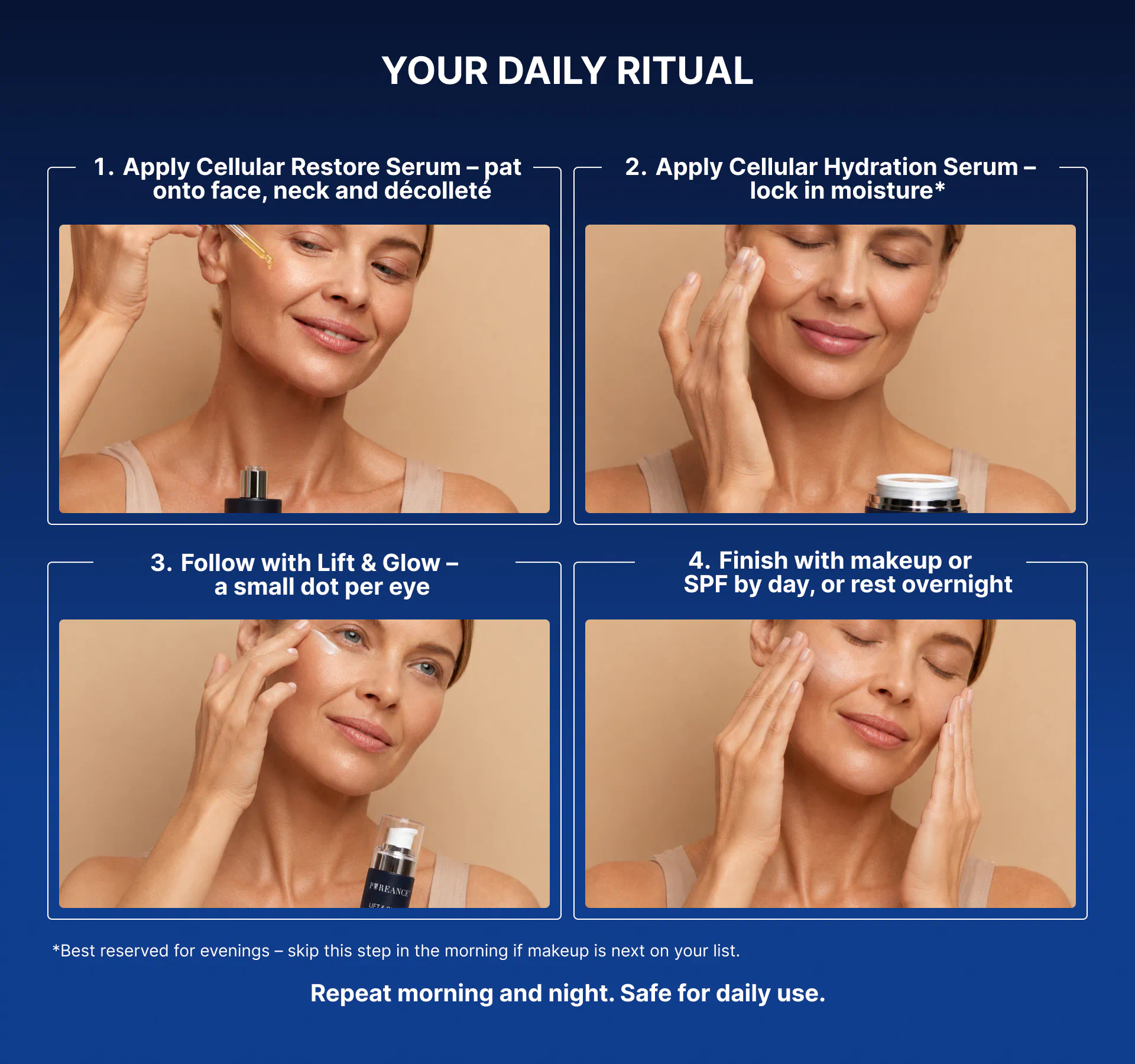 Four-step Pureance AM and PM skincare ritual