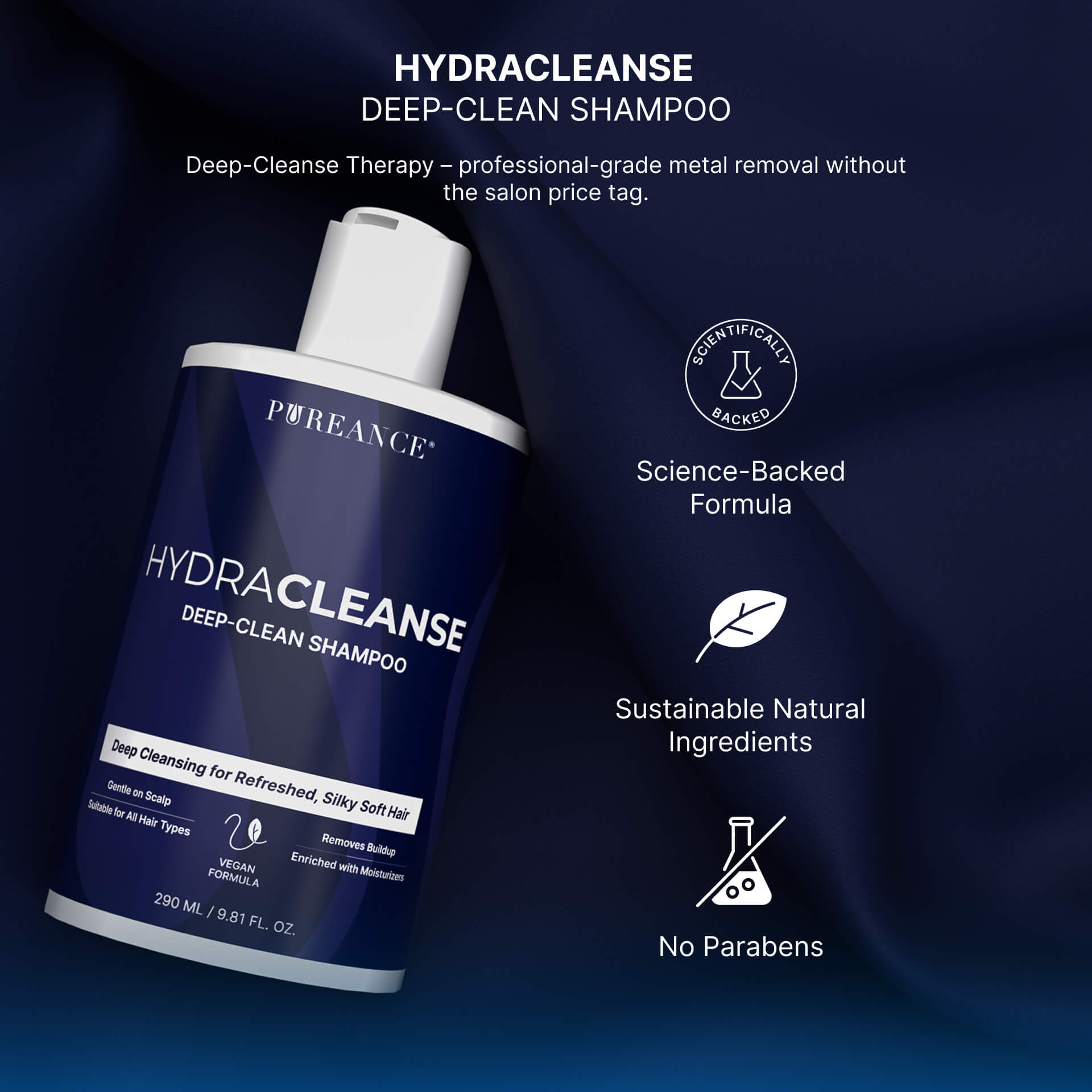 HydraCleanse product bottle with formula benefit icons