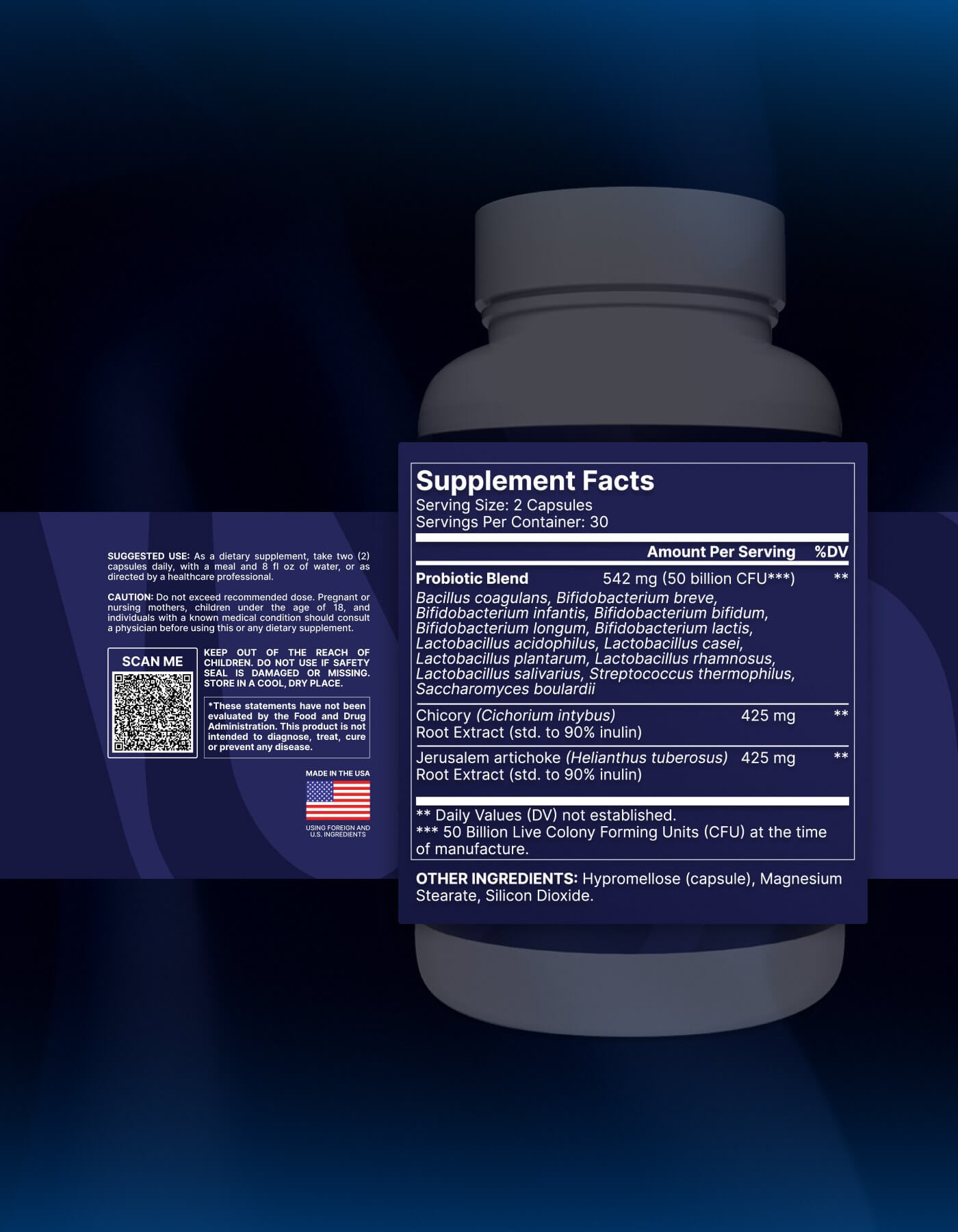 Supplement facts of Serene Probiotics