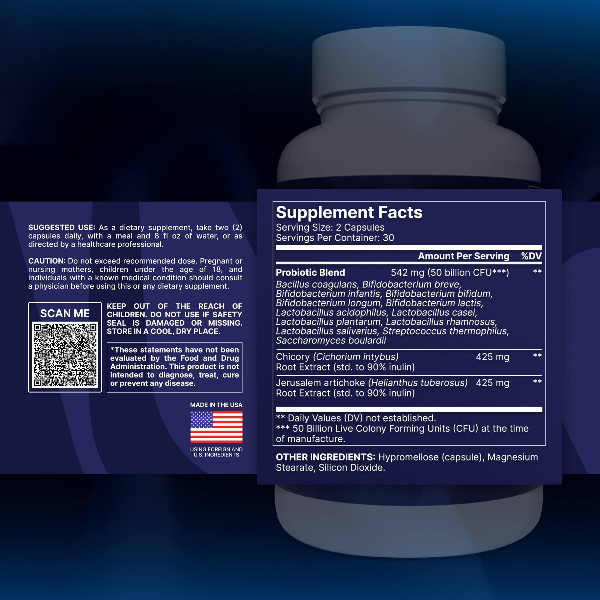 Supplement facts of Serene Probiotics