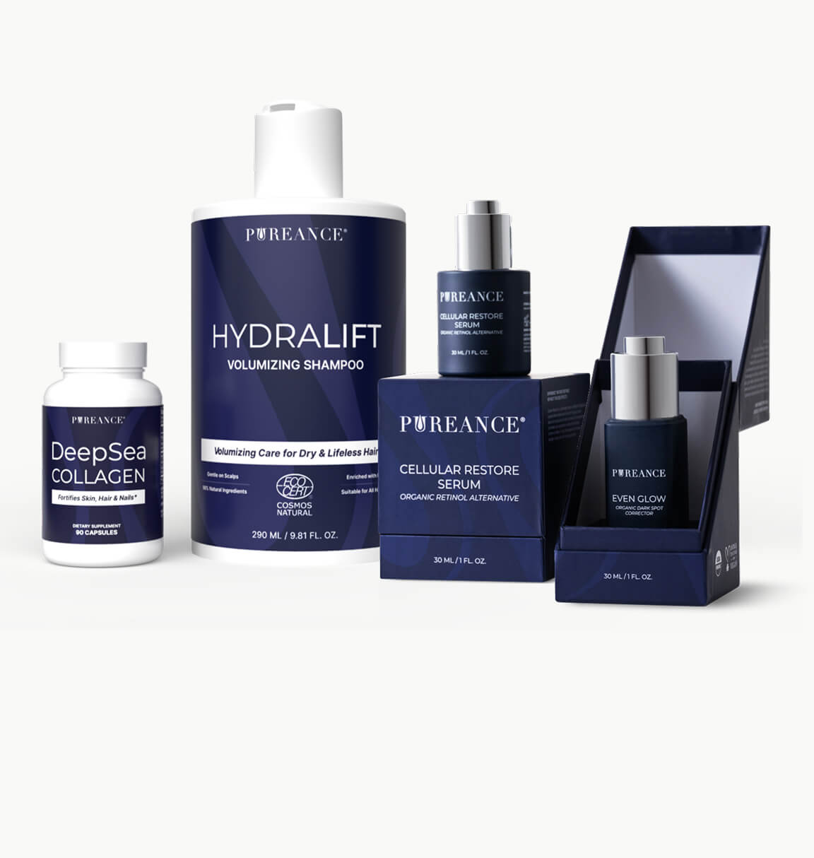 Pureance products displayed with a 10% subscribe and save offer